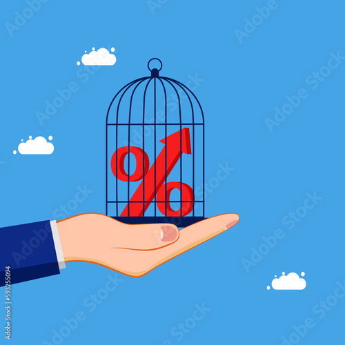 Interest rate control. Percent imprisonment or confinement in the aviary. business concept vector