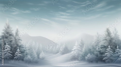 Winter abstract background, Snowy trees, Christmas picture, frost on the tree. Generative AI.  © Dannchez