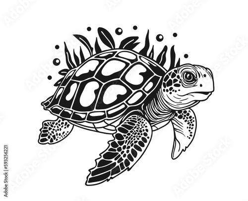 Graphic sea turtle. Vector illustration