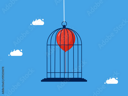 Controlling the inflation crisis. The balloon is stuck in the birdcage. business concept vector illustration