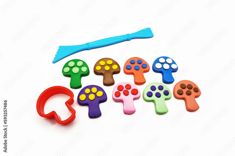 Fototapeta premium modeling clay, clay, kid, art, colors, craft tool, molds, mushroom, group, red, yellow, green, blue, pink, brown, purple, Education, artist