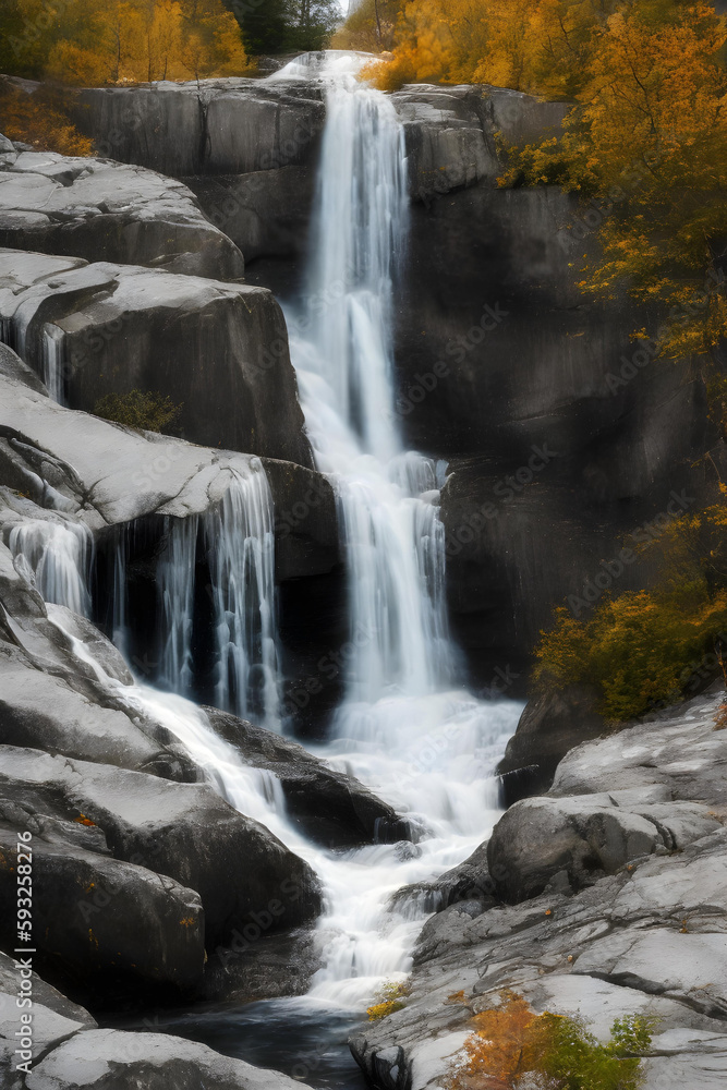 Obraz premium illustration of a beautiful nordic waterfall - generative AI