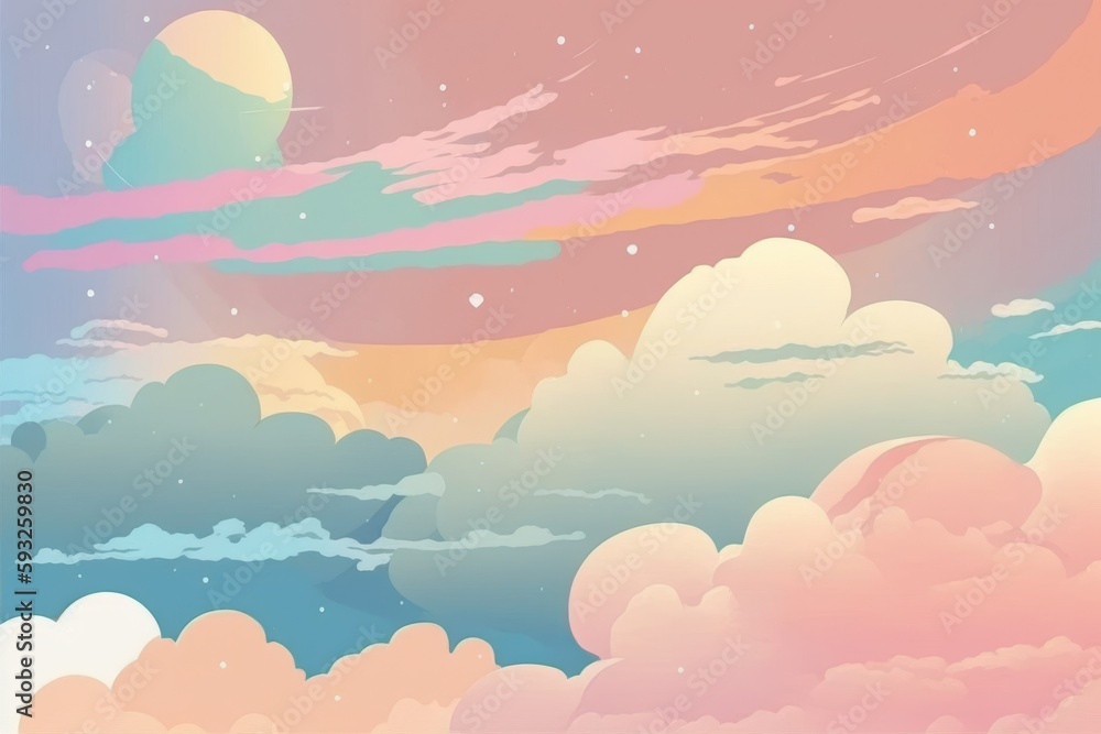 Illustration of sky with clouds and sun in pastel colors Illustration of sky with clouds and sun in pastel colors