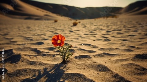 Single flower in the middle of a desert
