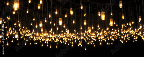 LED illumination hanging from the ceiling. shallow depth of field. Generative AI.  photo