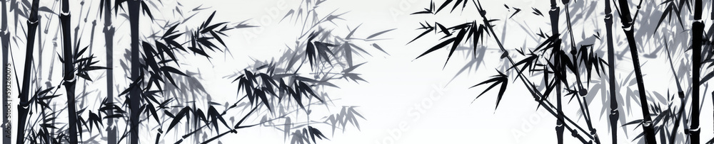 Naklejka premium drawing. bamboo. oriental. Hand edited. Generative AI.