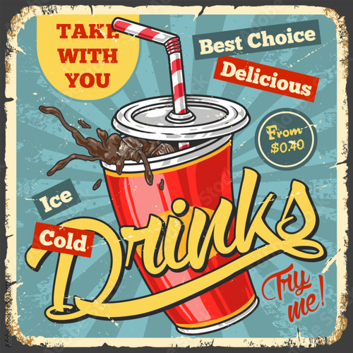 Cool soda vintage poster colorful