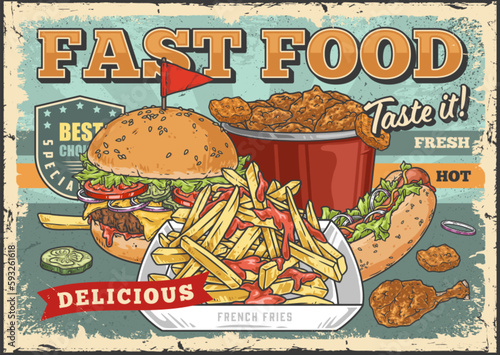 Fast food vintage poster colorful