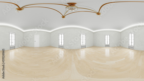 8k panoramic empy room with floor