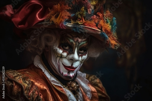 Portrait of a undead, wearing a fearsome rutual demon rococo mask photo