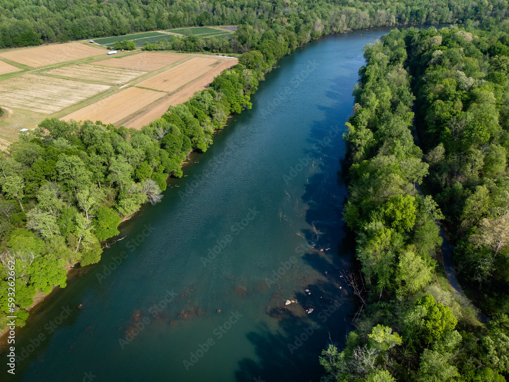 Agricultural fields ready to be planted next to calm Catawba River. Agricultural fields ready to be planted next to calm Catawba River.