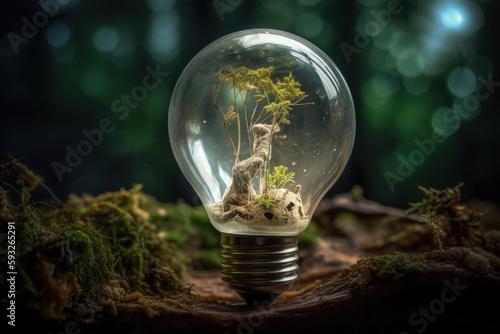 Eco-system within light bulb. generative AI
