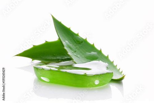 Generative ai aloe vera leaves and slices on white background.