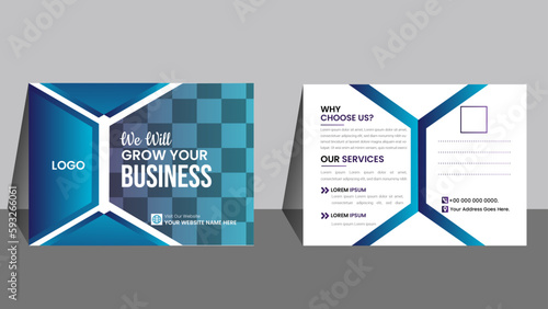 Trusted color useable gradient rectangular shape Social Media Post Card Design,  vector file template, Standard Size 4.25*6. Corporate Business Post Card, Grow Your Business.