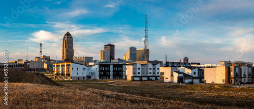 Canvas Print City of Des Moines Downtown, Sunset in State of Iowa