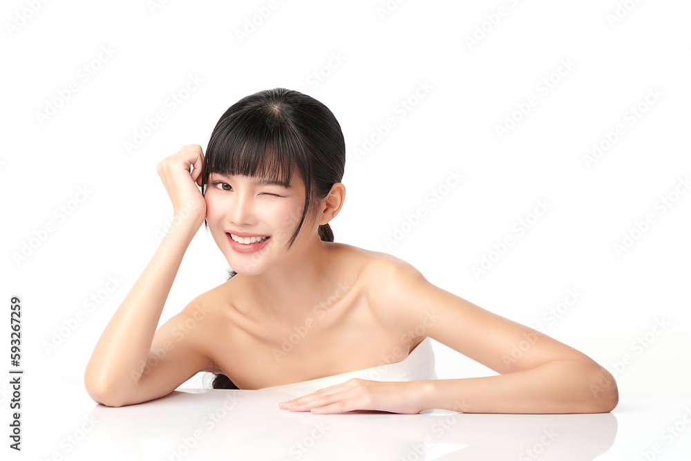 Beautiful young asian woman with clean fresh skin on white background, Face care, Facial treatment, Cosmetology, beauty and spa, Asian women portrait. Beautiful young asian woman with clean fresh skin on white background, Face care, Facial treatment, Cosmetology, beauty and spa, Asian women portrait.