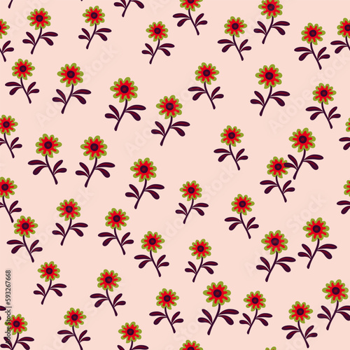 Cute flower seamless pattern in simple style. Hand drawn floral endless background.