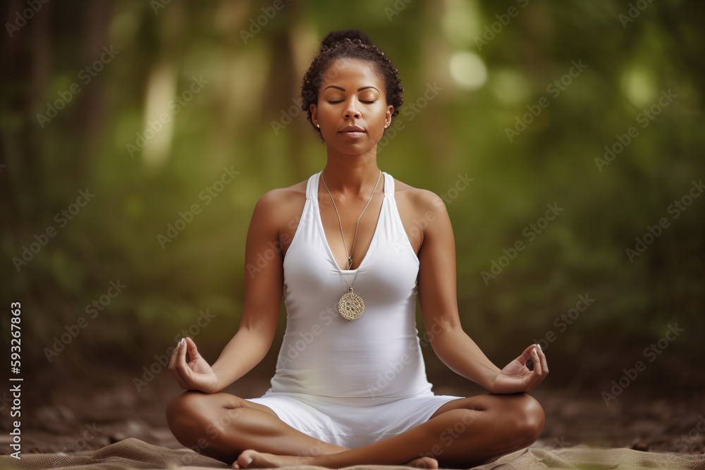Beautiful woman meditating in yoga pose. Digital ai art Beautiful woman meditating in yoga pose. Digital ai art