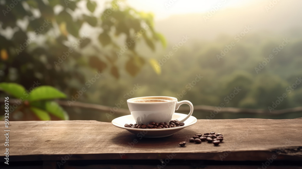 Coffee cup on natural background. Illustration AI Generative. Coffee cup on natural background. Illustration AI Generative.