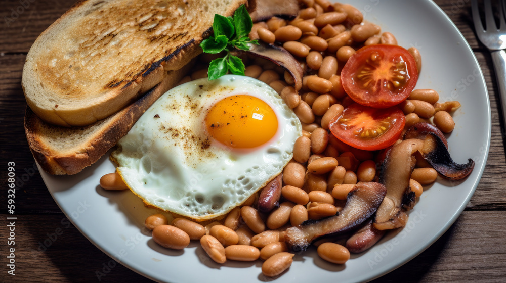 Traditional breakfast with eggs. Illustration AI Generative Traditional breakfast with eggs. Illustration AI Generative