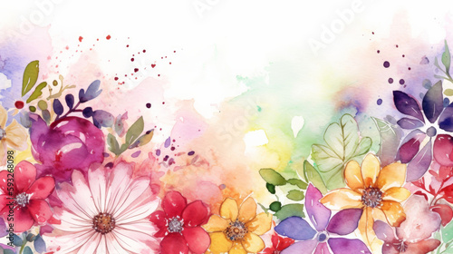 Watercolor natural floral background. Illustration AI Generative.