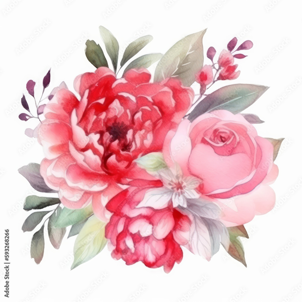 Watercolor peony flower. Illustration AI Generative.