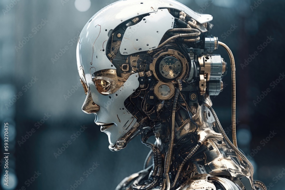 Fototapeta premium Human head made of cogs and circuits, concept image for artifical intelligence - AI Generated