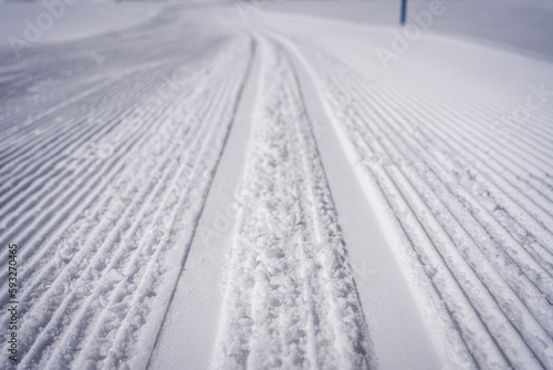 Fresh cross country ski trail in the snow