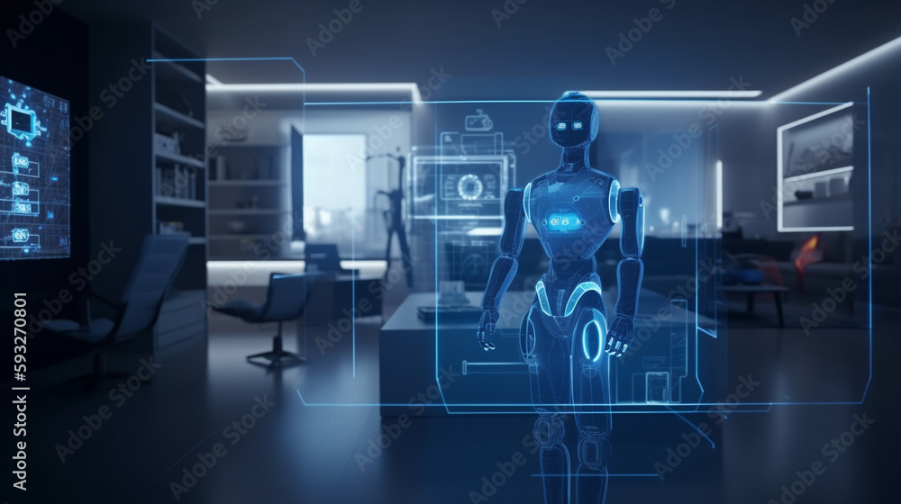 Naklejka premium Ai robot with technology background