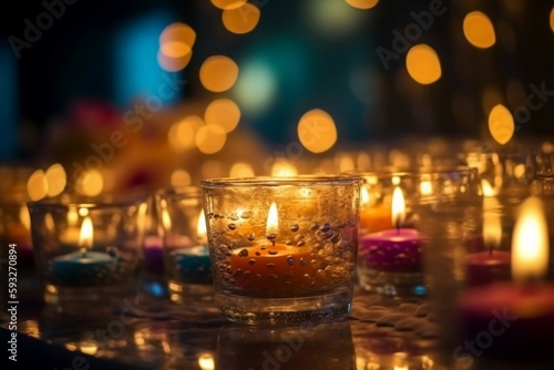 Abstract short candle blur bokeh background. Luxury colorful bokeh background. AI generative