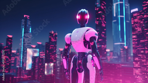 Ai robot in the city futuristic technology background