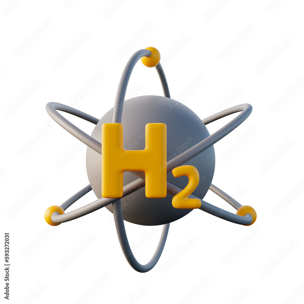 h2 hydrogen atom molecule, future cell clean energy, icon, 3d rendering, sustainability, reduce co2 emission, green energy concept