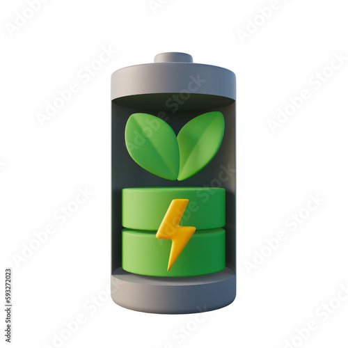 charge battery with clean energy icon, 3d rendering, sustainability, reduce co2 emission, green energy concept