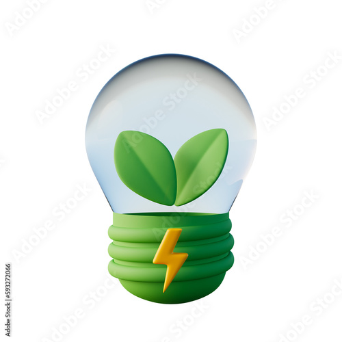 transparent glass light bulb with clean power energy, 3d rendering, sustainability, reduce co2 emission, green energy concept
