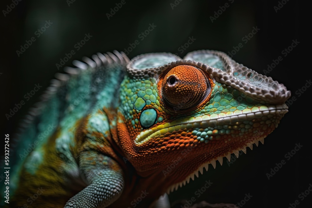 An Endemic Chameleon from the Tropics: Capturing the Iridescent Body and Head of a Little Green Lizzard. Generative AI