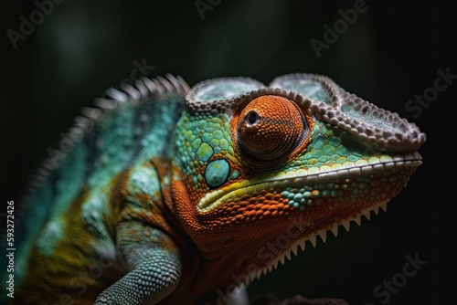 An Endemic Chameleon from the Tropics: Capturing the Iridescent Body and Head of a Little Green Lizzard. Generative AI