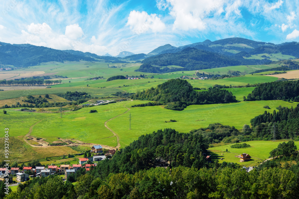 picturesque rural landscape and farmland scenery in slovakia. bright sunny weather in summer