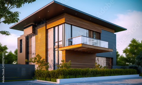 Residental luxury exterior. Outdoor modern designed house. Generative AI. © Vadim