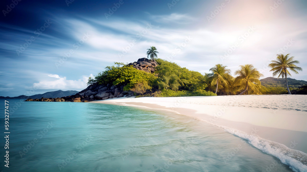 Tropical island with palm tree and beautiful beach.