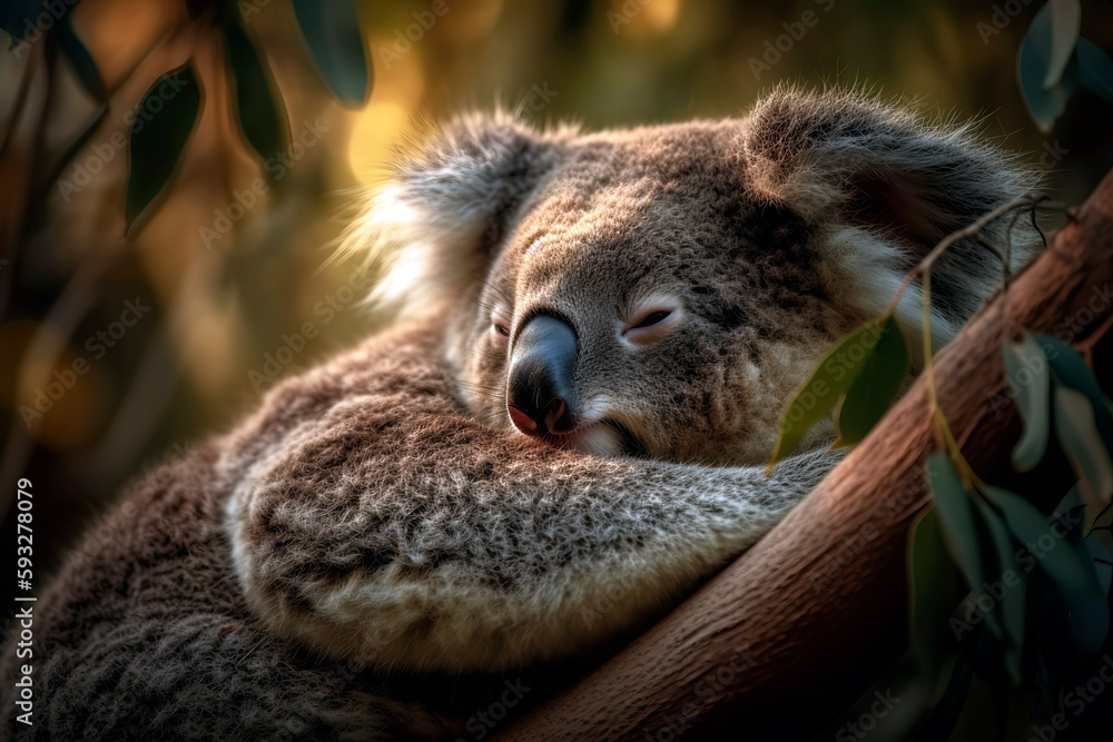 Obraz premium Koala Bear sleeping in a tree.