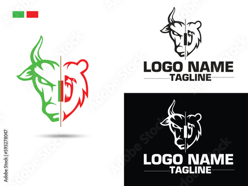 Bear and bull.  Stock market logo. Candlestick. Forex trading. Traders. Premium. Creative stock market logo. Icon. Trading logo design