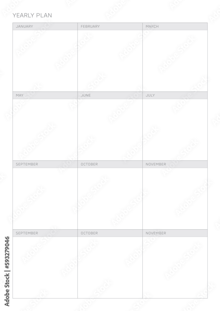 A year goal plan template with a simple and minimal style. Note, scheduler, diary, calendar planner document template illustration. A year goal plan template with a simple and minimal style. Note, scheduler, diary, calendar planner document template illustration.