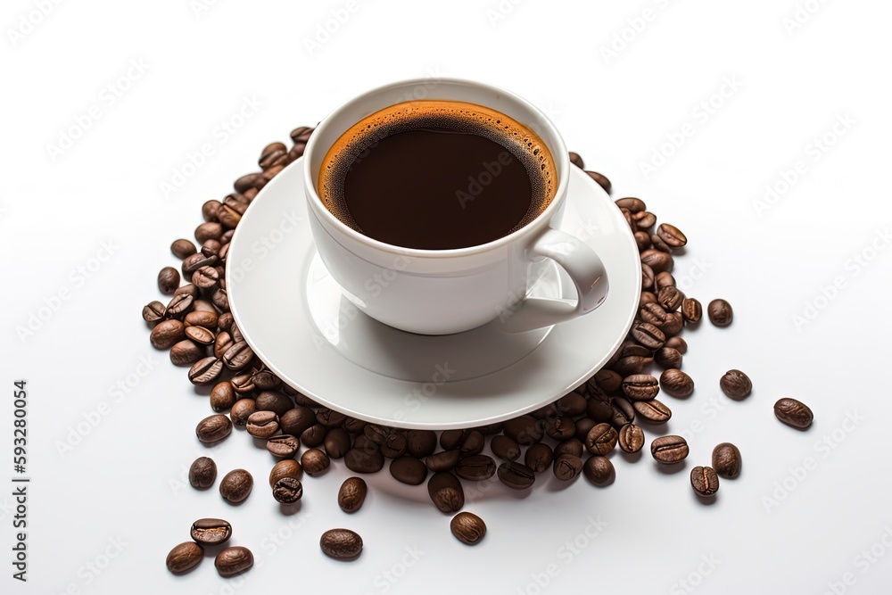 Coffee cup and beans on a white background by ai generative Coffee cup and beans on a white background by ai generative