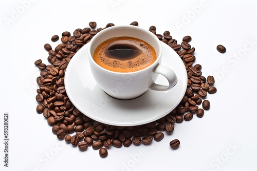 Coffee cup and beans on a white background by ai generative