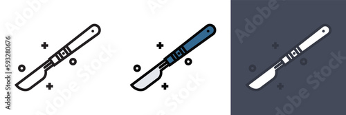 Medical Surgical Blade Icon, this icon represents a surgical blade, typically used for making incisions during surgical procedures.