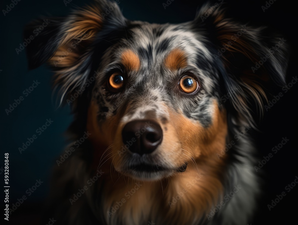 A curious dog with its head tilted, looking at the camera A curious dog with its head tilted, looking at the camera