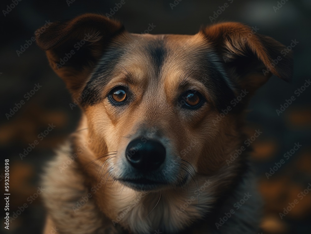 A curious dog with its head tilted, looking at the camera