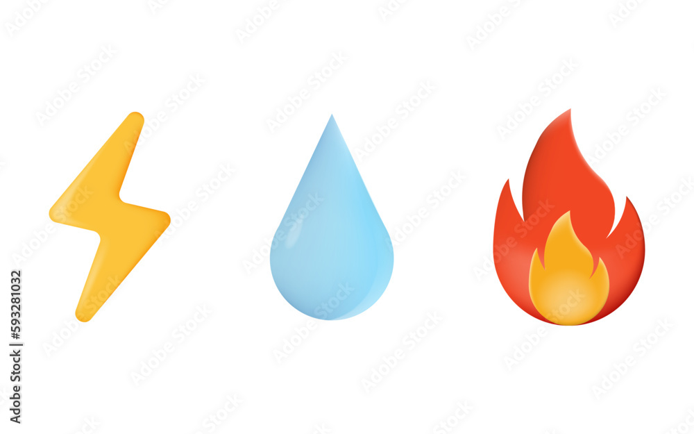 Electricity, Gasification, Water supply - technical building system 3D icons for site architectural plan infographics Electricity, Gasification, Water supply - technical building system 3D icons for site architectural plan infographics