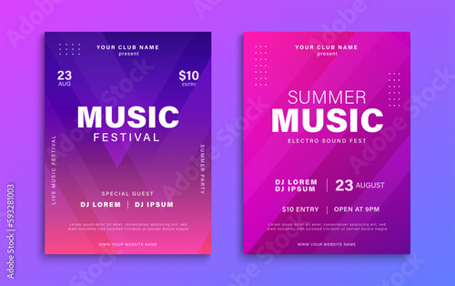 Electronic music festival poster. Dynamic colorful sound cover design. Music party flyer with abstract gradient geometric shapes. Vector illustration