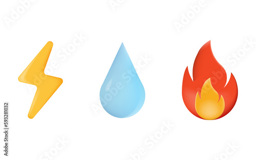 Electricity, Gasification, Water supply - technical building system 3D icons for site architectural plan infographics